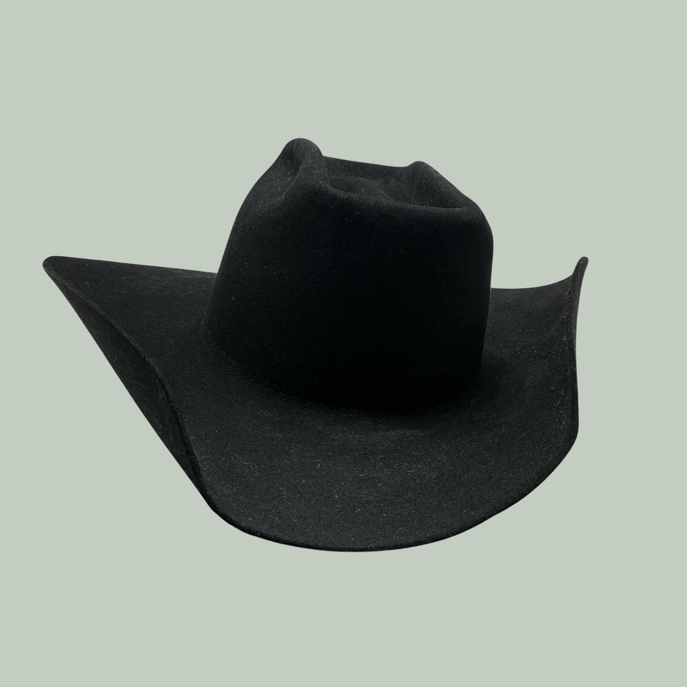 Rodeo King Black Felt Cowboy Hat Size 7 Long Oval Cattleman Crease USA Made